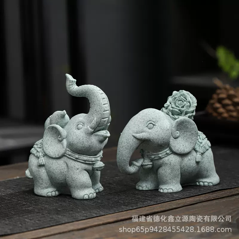 青砂石财富大象茶宠摆件鱼缸造景瑞兽家居创意国潮桌面茶玩装饰品