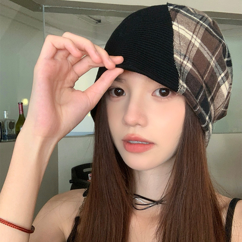 Sombrero japonés retro empalmado para mujeres primavera y verano suelto versátil para mostrar la cara pequeña gorra fría perezosa sombrero