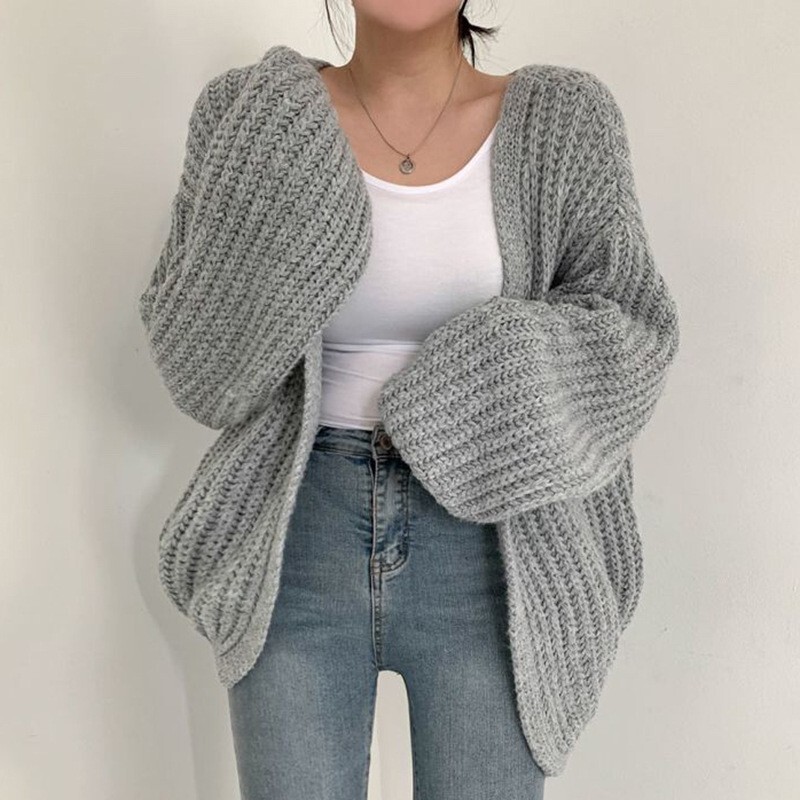2026 Autumn and Winter New Style Loose Long-Sleeved Pure Color Sweater Cardigan Jacket Women's Casual Versatile Lazy Style Knitwear