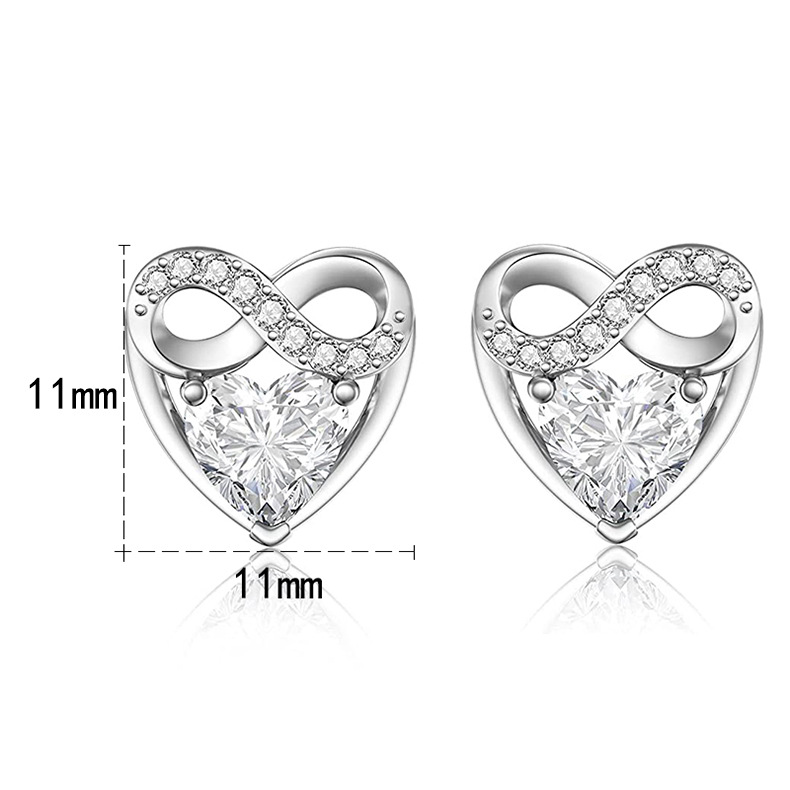 13g Weight Zircon Inlay Material Ear Studs Classification 1 Pair 925 Sterling Silver Zircon Heart Shape Ear Studs