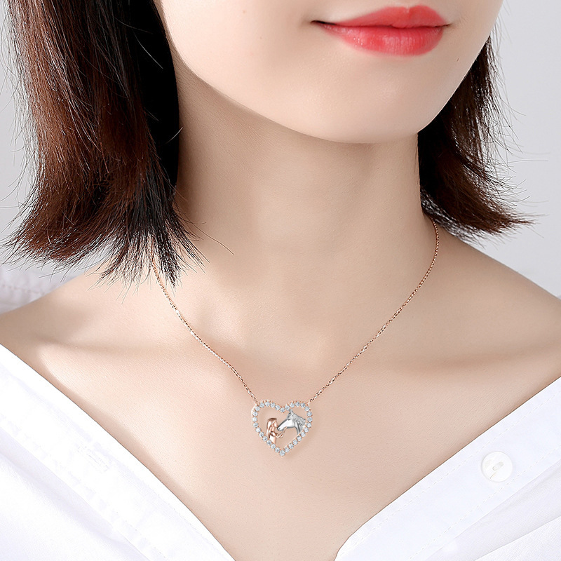 1 Piece Fashion Heart Shape Alloy Plating Rhinestones Womenu0027S Pendant Necklace