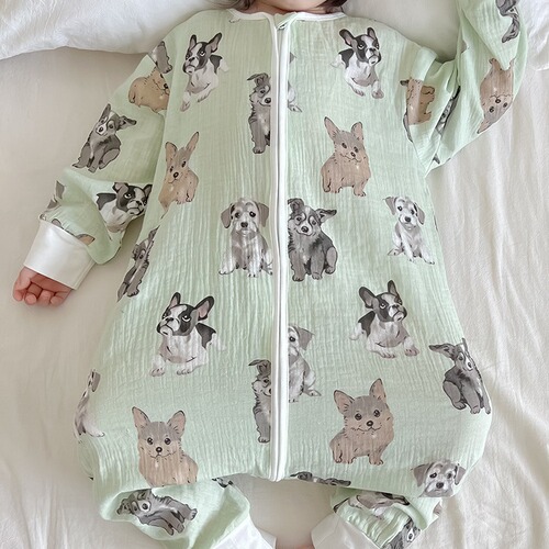 Autumn Baby Sleep sack with long sleeves, double-layer pure cotton gauze sleep sack, baby sleepwear, children's leg opening anti-kick blanket