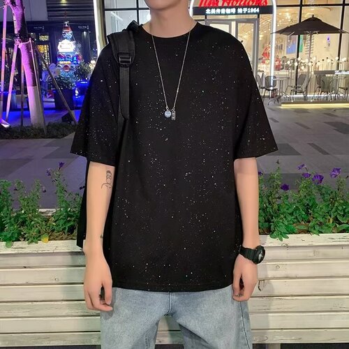 Sky sky starry sky short-sleeved T-shirt men's fashion brand American heavy weight large-size clothes summer loose men's half-sleeve T-shirt