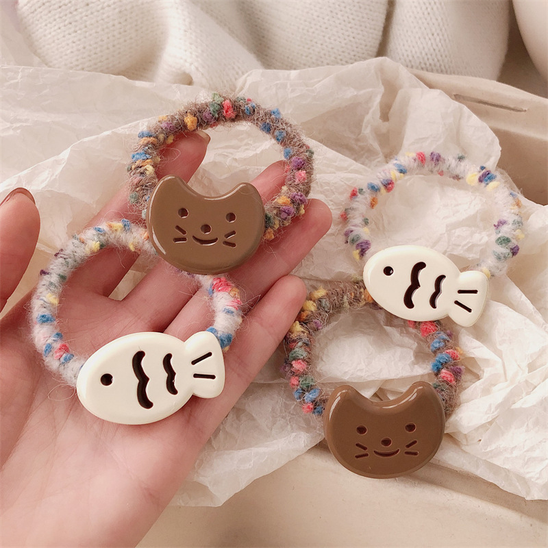 Anillo japonés de cabello de gato y pez curry corazón de niña lindo cabello de cabello de alta elasticidad cabello de cabello de pez pequeño adornamiento