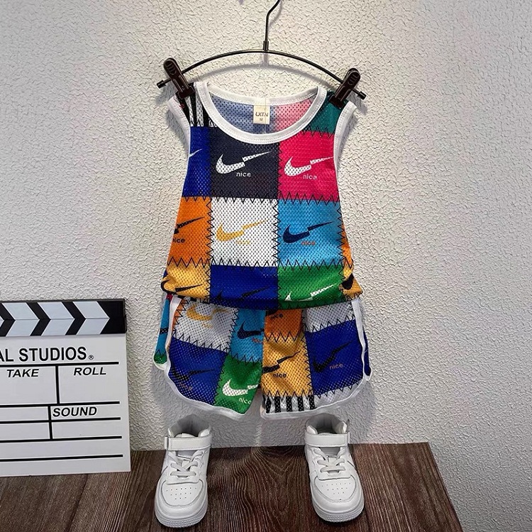 男童夏裝冰絲棉背心套裝2021新款兒童夏季無袖網眼寶寶洋氣兩件套