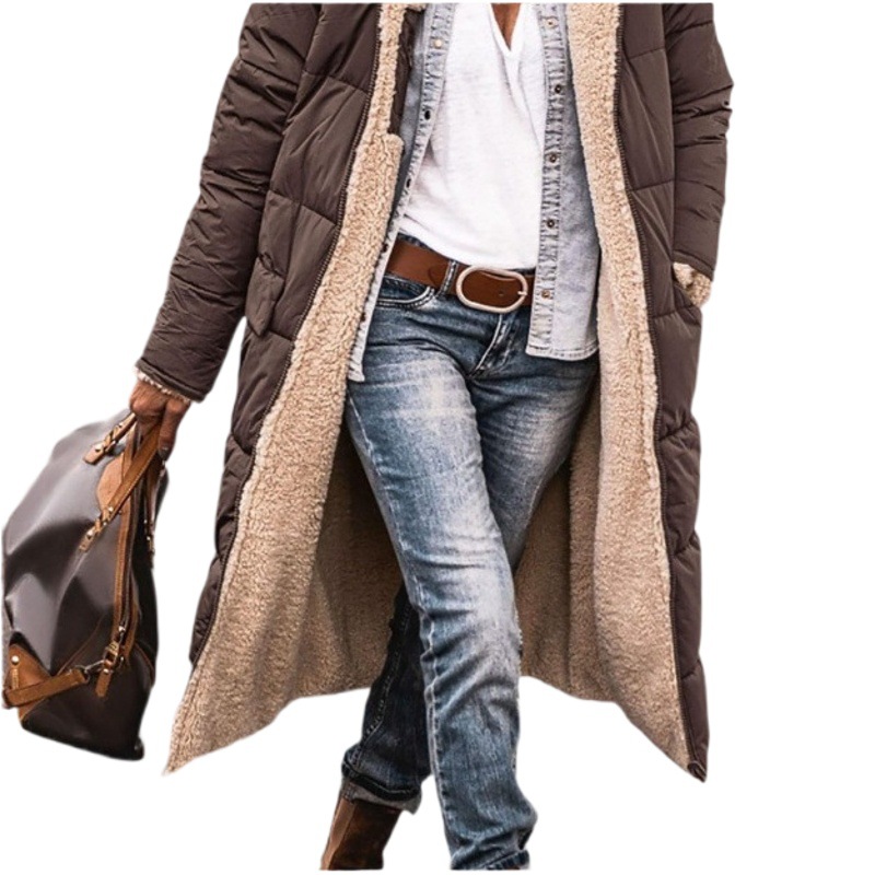 2023 Amazon europea y americana de color sólido con capucha de algodón acolchado chaqueta de manga larga de doble cara desgaste Delgado temperamento Chaqueta de punto superior image 1