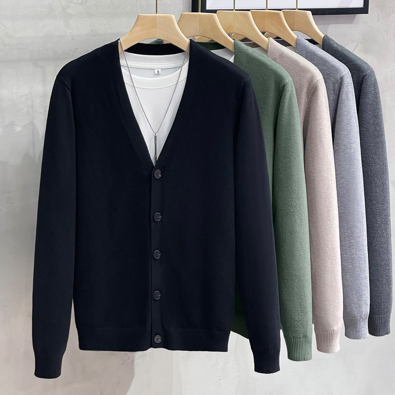 Cross-Border Spring and Autum New Knitted Cardigan Men's Sweater Jacket Outer Wear Korean Style Trendyy Casual V Neck Sweater for Men Cross-Border Spring and Autum New Knitted Cardigan Men's Sweater Jacket Outer Wear Korean Style Trendyy Casual V Neck Sweater for Men