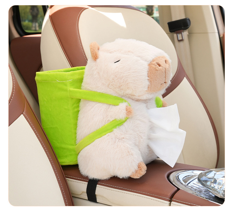 Kapibala Car Tissue Box Trash Can Cartoon Cute Car Storage Bucket Plush Capybara Car Tissue Box