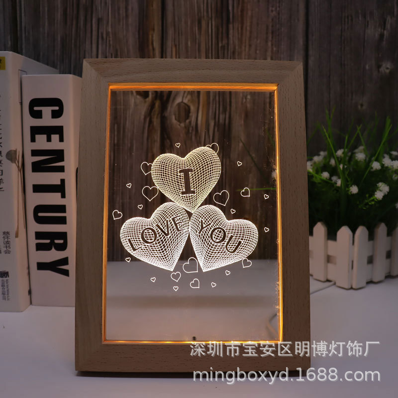 3D night light USB interface bedside small table lamp light beech acrylic photo frame table lamp factory wholesale 3D night light USB interface bedside small table lamp light beech acrylic photo frame table lamp factory wholesale