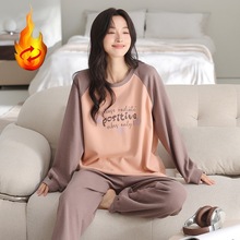 实体批发新款冬季长袖套头保暖女睡衣薄款套装家居服薄绒一件代发