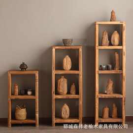 老榆木储物架陈列架全实木博古架落地式书架仿古置物架隔断茶具架