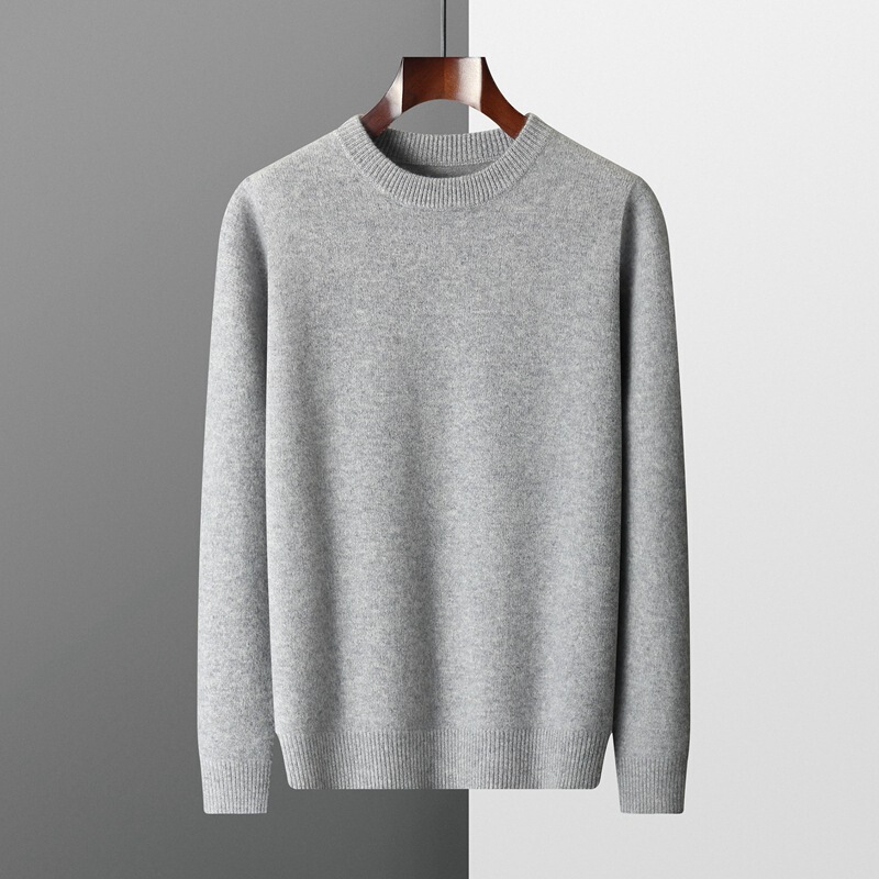 Autumn and Winter Crewneck Sweater Men's 100 Pure Wool Thickened Pullover Sweater Loose Casual Solid Color Knitted Base Shirt