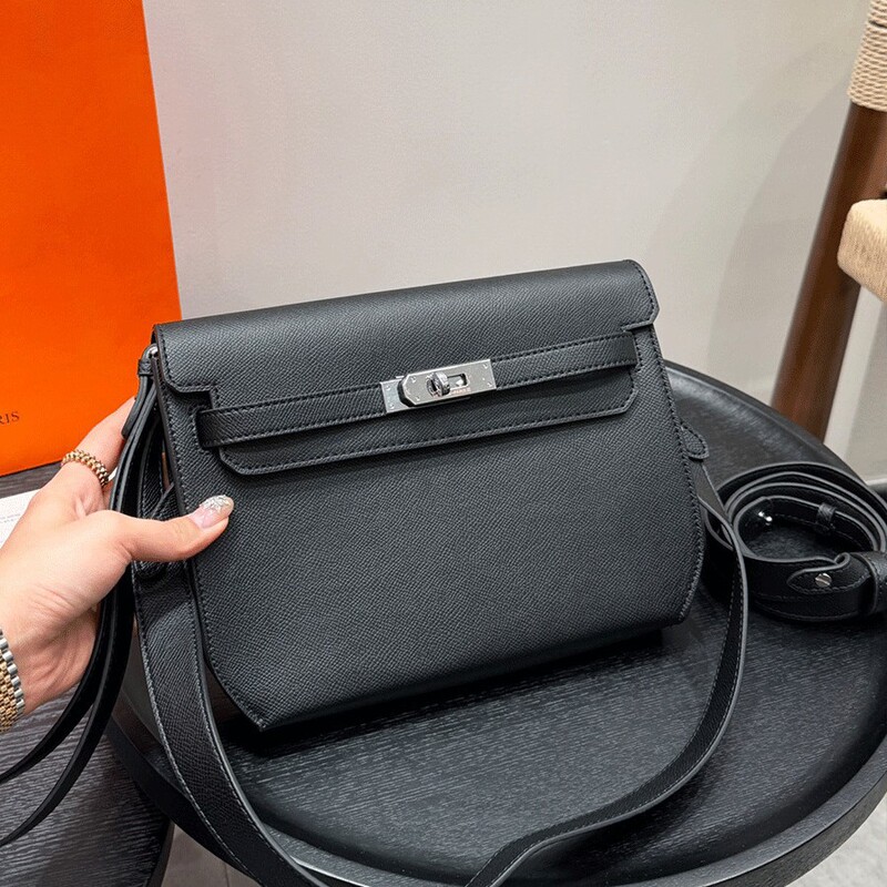 Genuine Leather Vintage Top-Grain Cowhide Handbag Kelly Bag Depeches Handbag Crossbody Bag with Wide Shoulder Strap Versatile Shoulder Bag