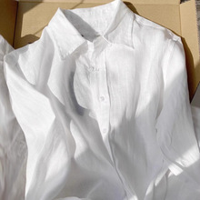 2025春夏新款美式小马刺绣绿色衬衣宽松长袖棉麻衬衫男女款