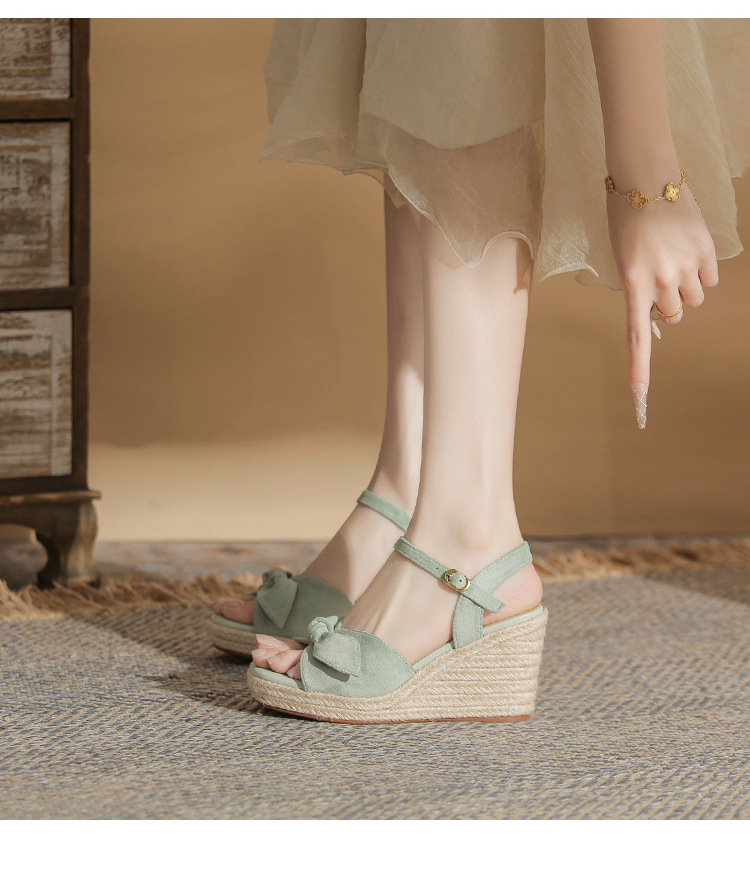 Sandal cao gót nữ hở mũi đế xuồng đan thừng gót 9 cm — Xanh lá cây nhạtcolor chi tiết 13