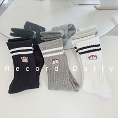 Fall/Winter New Arrival Thickened Socks with Terry-Lined Sole, Trendy Sports Style for Men – Breathable, Embroidered Loop-Fabric Striped Mid-Calf Cotton Socks