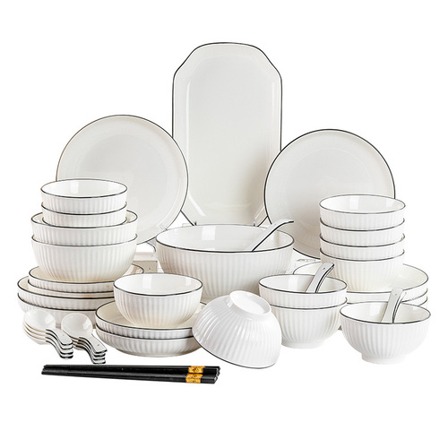 Ceramic tableware rice bowl and dish black line Nordic style Internet celebrity bowl set DIY home set microwave suitable