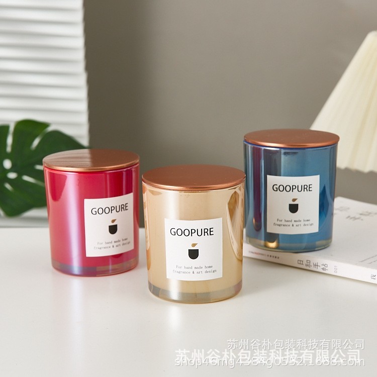 Portavelas de lujo 8090, portavelas de vidrio color champán galvanizado, portavelas de vidrio rojo galvanizado con tapa