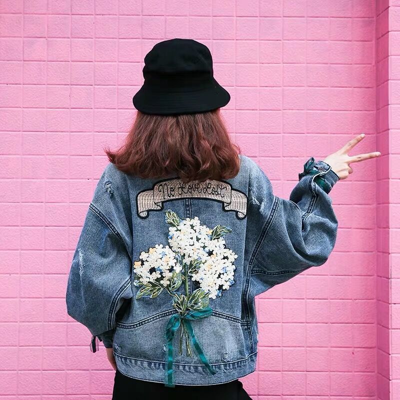 网红刺绣牛仔外套女春秋新款宽松韩版bf流行欧洲站重工绣花外套潮|undefined