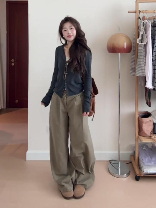 韩系氛围感早秋季穿搭灰色针织开衫上衣女装休闲慵懒毛衣开衫外套|undefined