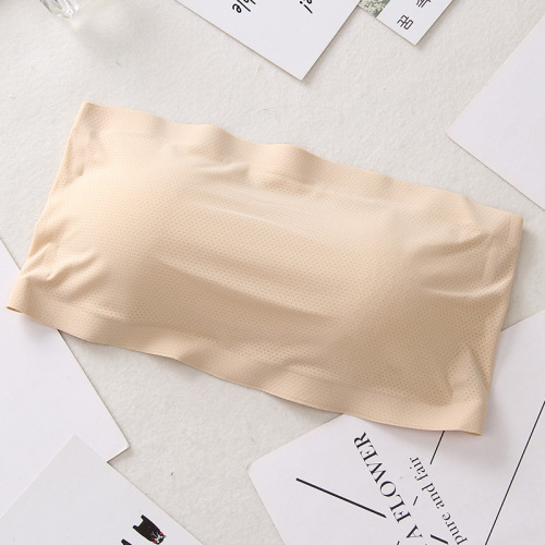 Anti-exposure one-line circumference seamless chest wrap mesh ice silk double-layer detachable one-piece coaster basic girl's tube top