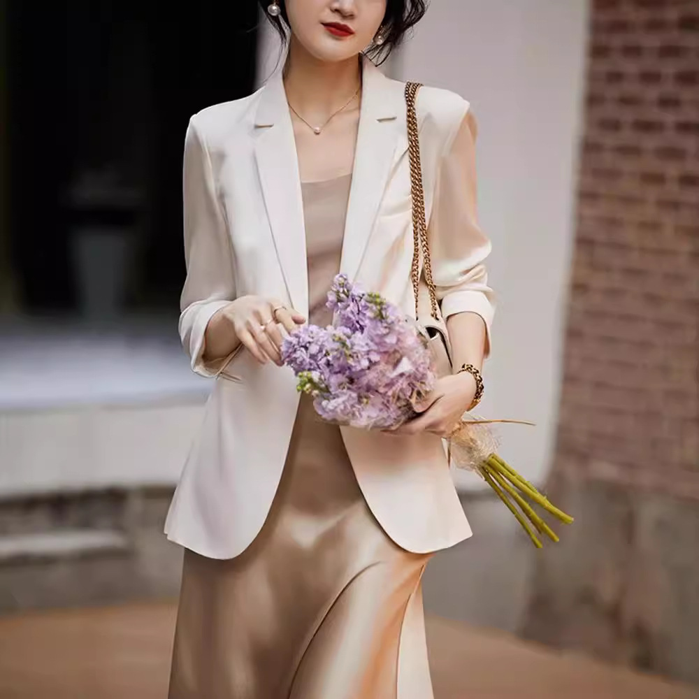 Solid color elastic silk classic suit jacket