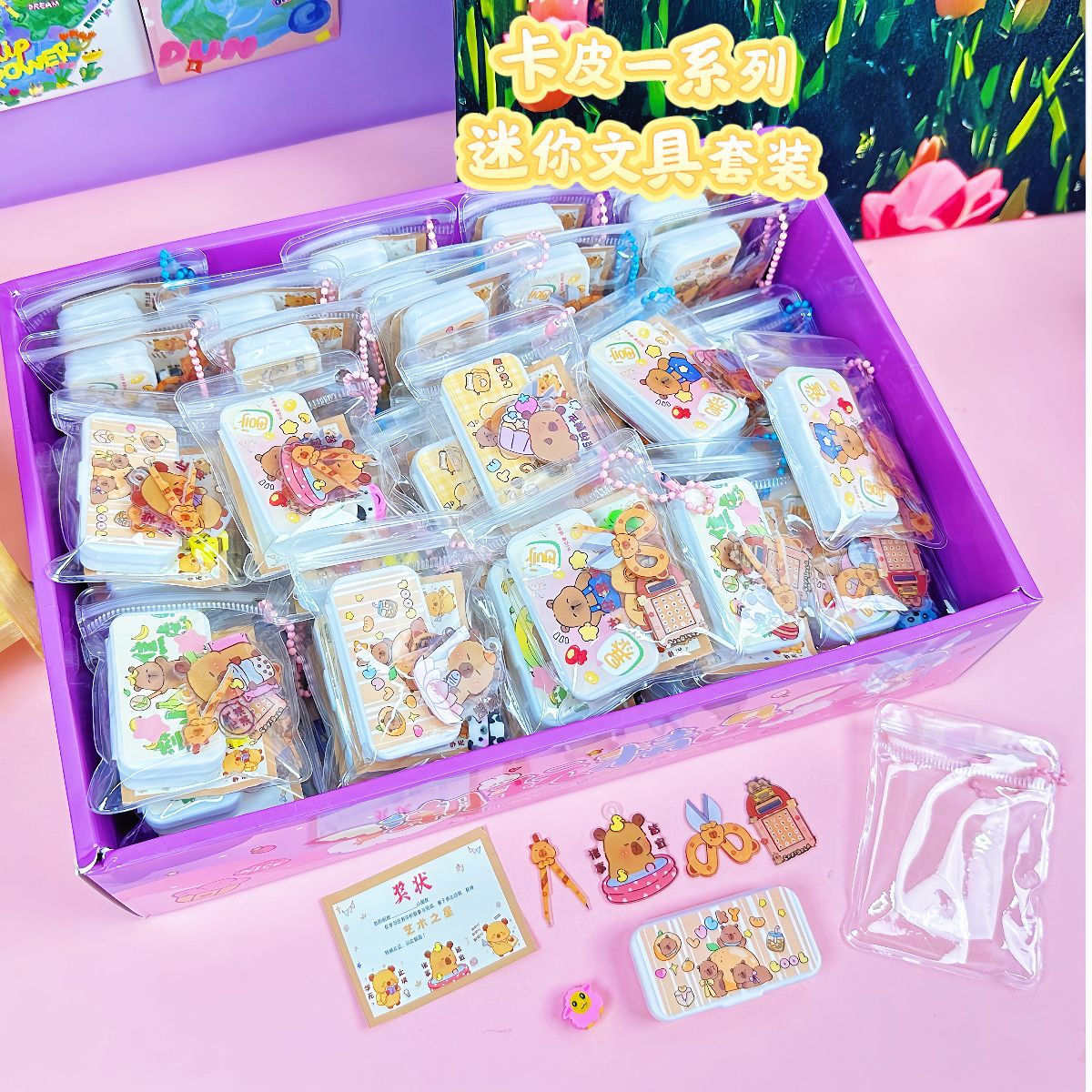 B mini juego de examen de papelería caja de papelería de simulación en miniatura caja de lápices escena de aprendizaje juguetes de decoración pequeña