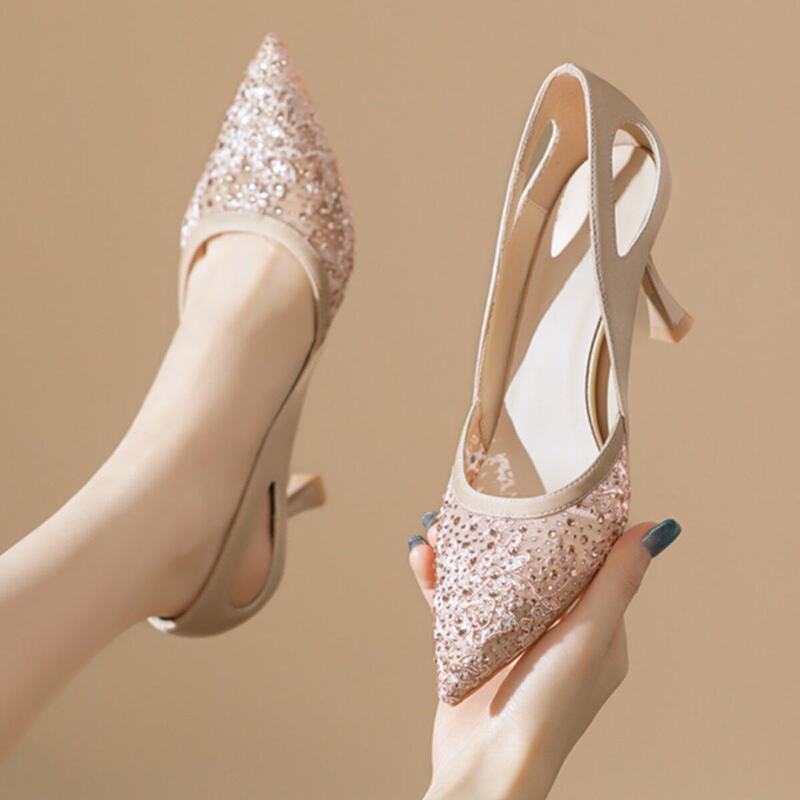 Sheepskin Closed-Toe Sandals 2026 Summer New Style Rhinestone Niche Design Solid Color Elegant Pointed Toe Stiletto High Heels Sheepskin Closed-Toe Sandals 2026 Summer New Style Rhinestone Niche Design Solid Color Elegant Pointed Toe Stiletto High Heels