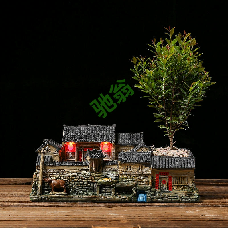 Yut китайский стиль ретро микро-ландшафтный старый дом с цветочным горшком креативный горшок комнатное суккулентное растение бамбуковый бонсай