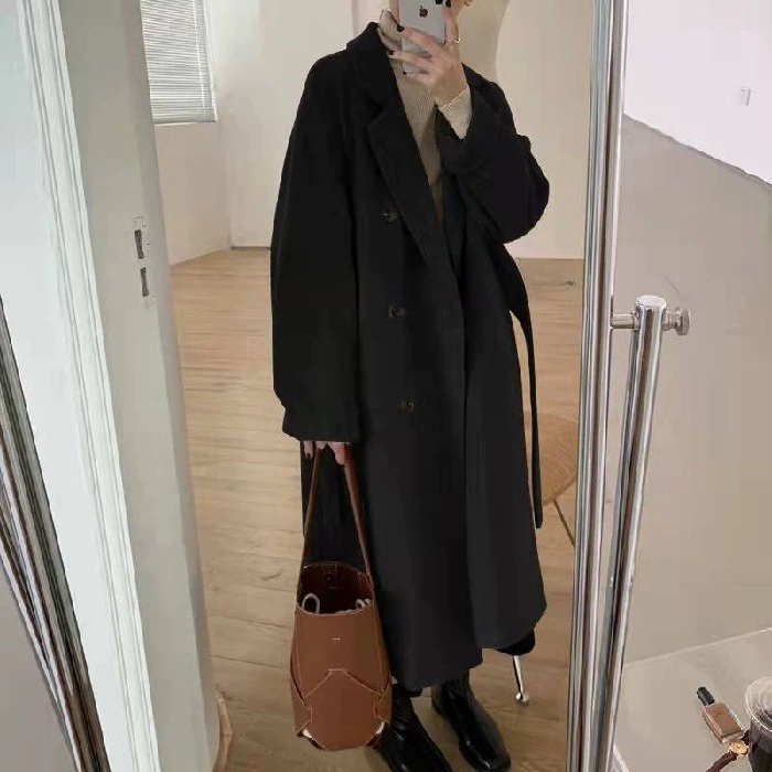 Длинное демисезонное шерстяное пальто, средняя длина, свободныйOversize, утолщено для подростков