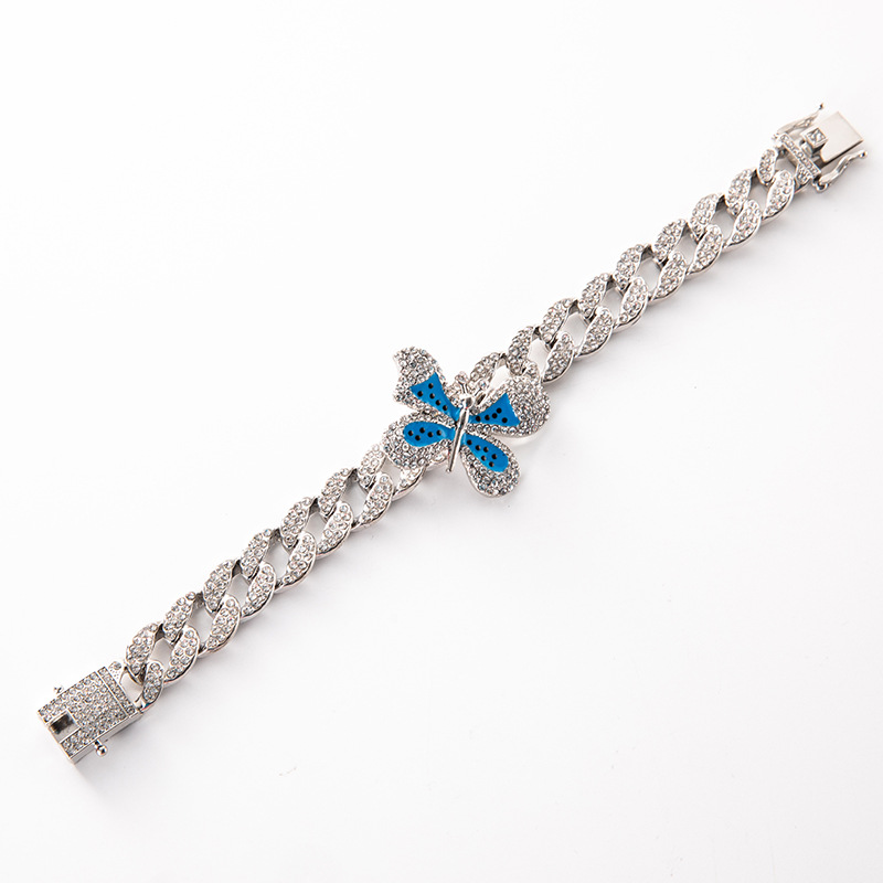 Butterfly Ankle Chain With Rhinestone Bow And Cuban Link Style_voghion.com