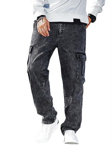 European and American style workwear autumn and winter jeans for men, loose stack feeling, multi-pocket casual long pants, trendy and fashionable street style