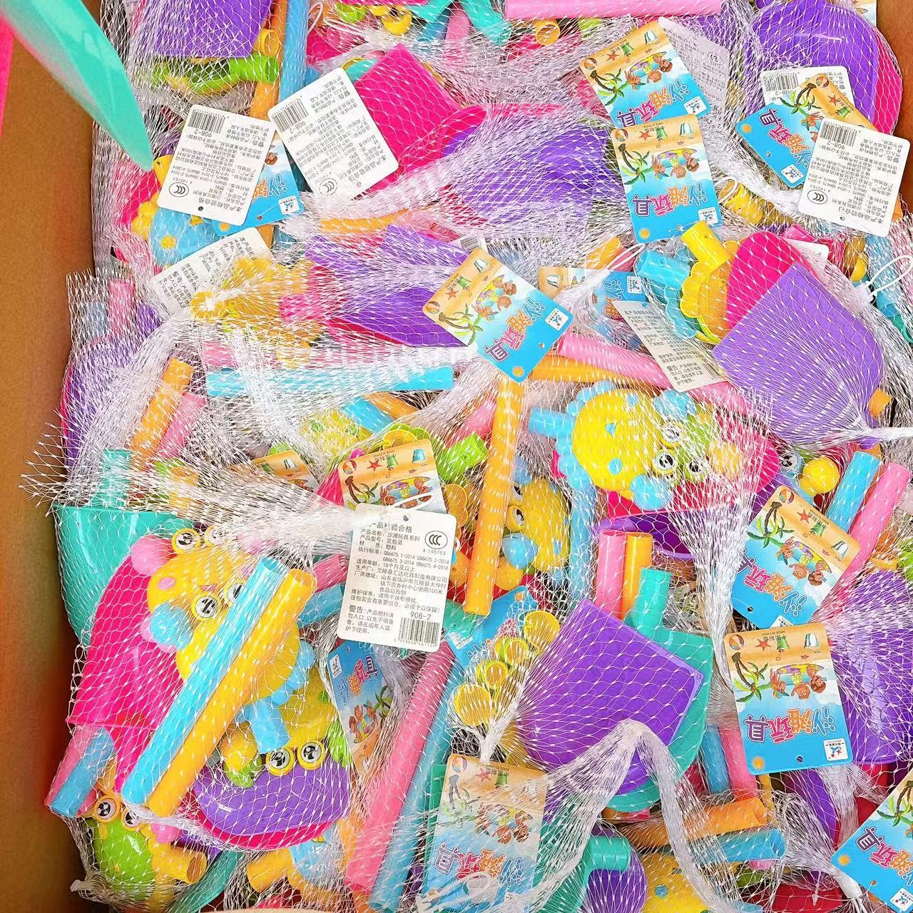 Bolsas de malla de dibujos animados de color para jugar con herramientas de arena, pala para jugar con nieve, pala de plástico grueso, 2 juegos de agua
