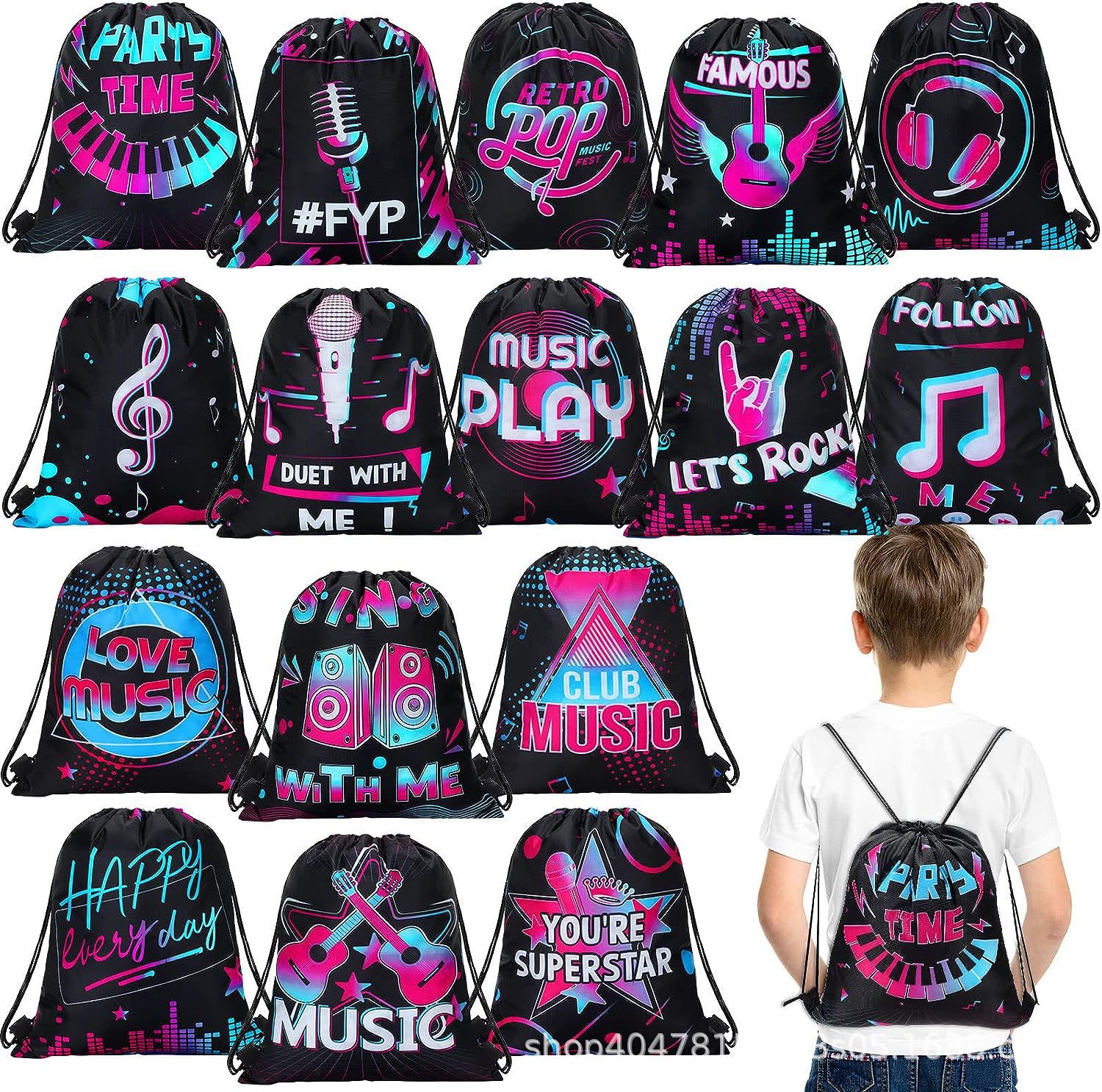 音乐束口袋一音乐儿童生日派对抽绳双肩背包袋便携收纳袋跨境