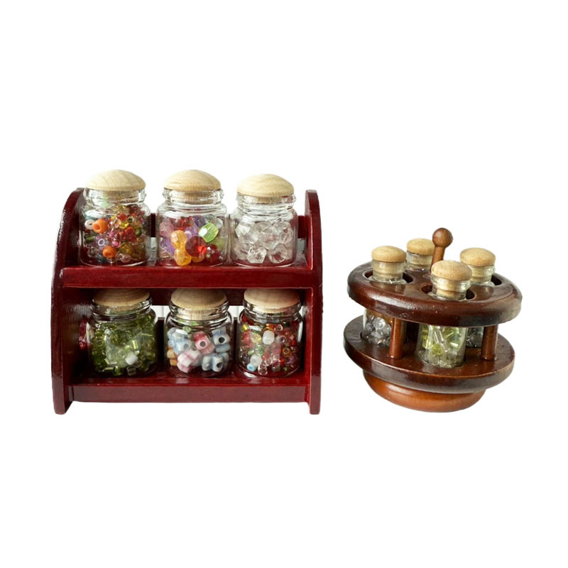 Doll House dollhouse Mini Kitchen Scene Food and Play Accessories OB11 Redwood Storage Jar Spice Rack