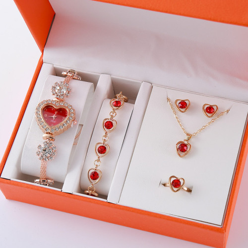 New Quartz Women's Watch High-end Niche Water Diamond Jewelry Earrings Necklace Ring Set