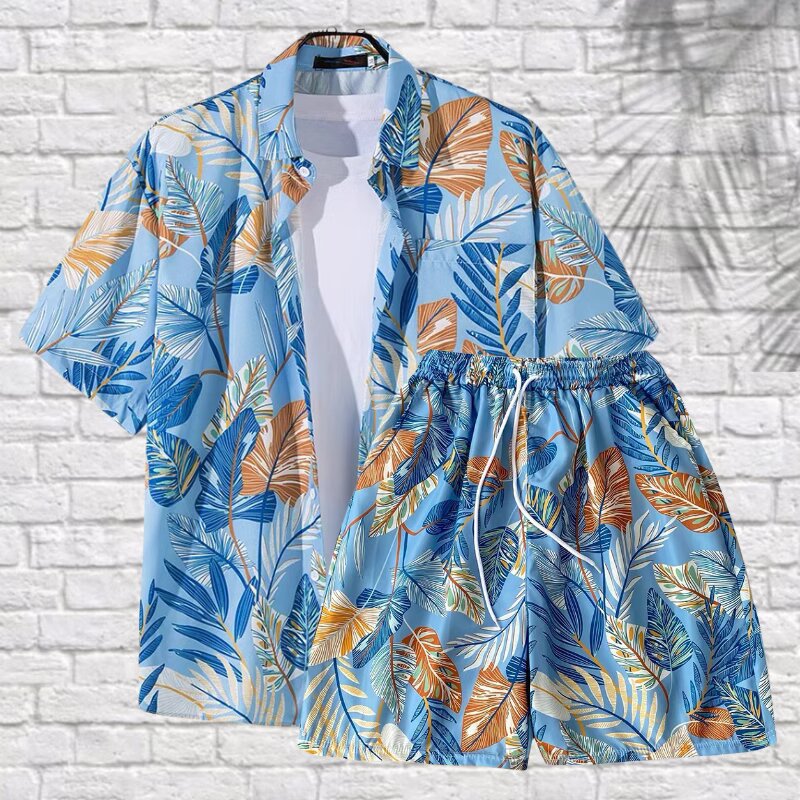 Sanya Beach Suit 남성 여름 캐주얼 꽃 셔츠 반팔 하와이 커플 여름 남성 정장 의류