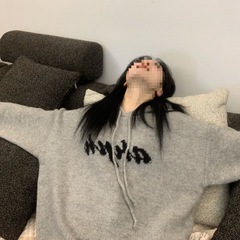 灰色连帽毛衣女秋冬2025年新款慵懒风宽松国潮字母针织衫外搭上衣