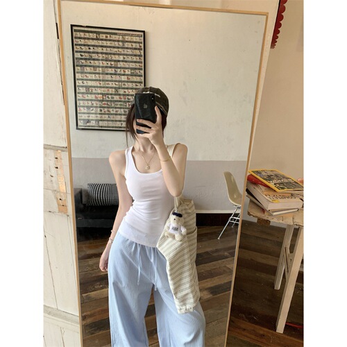 Pure pink suspender for women in summer niche wear sports I-shaped vest slim white beautiful back short top