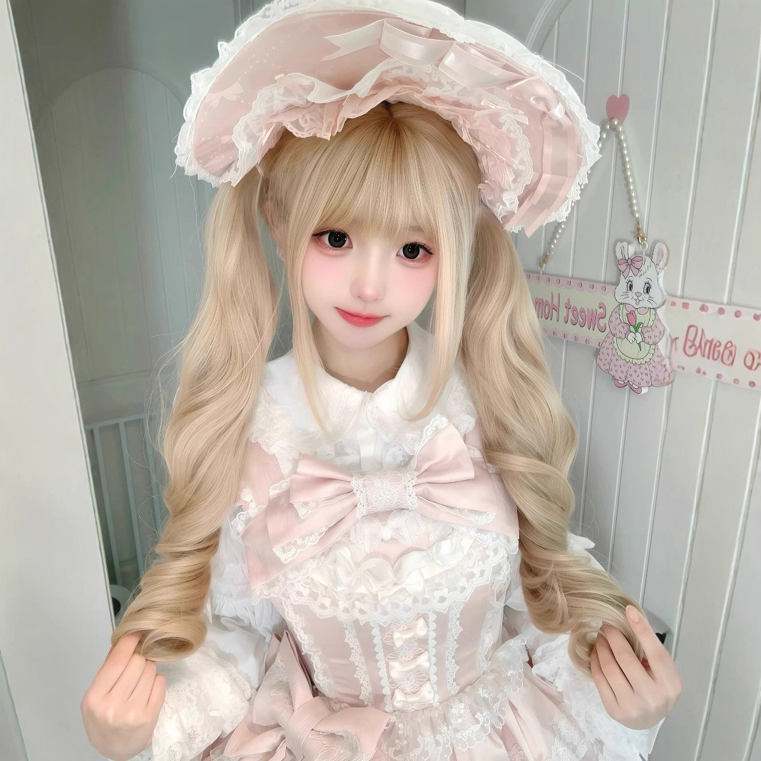 Platina blonde cosplay-wig met dubbele paardenstaart en natuurlijke pony - Lolita-stijl met Romeinse krullen