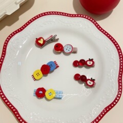 可爱趣味撞色苹果发夹爱心纽扣豆豆刘海夹边夹发饰夏日百搭碎发卡