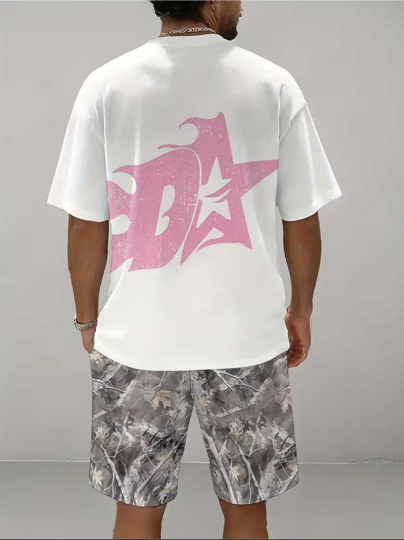 Fábrica de origen puede personalizar la impresión transfronteriza hip-hop manga corta pantalones cortos casuales set sueltos estilo americano diy