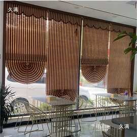 竹帘卷帘窗帘遮阳手拉升降隔断窗户遮光扇形罗马帘酒店饭店家用