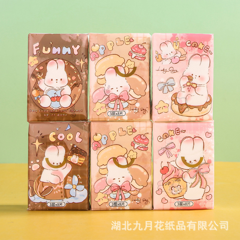 100% ネイティブ木材パルプかわいい漫画プリントハンカチ紙学生子供の小さなパックのペーパータオルポータブル柔軟なプレミアム製品|undefined