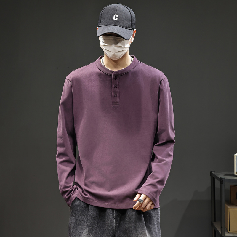 American Henry Collar Long-Sleeved T-Shirt Men's Autum 2025 New Fashion Brand Loose Cotton Bottoming Shirt Retro Top
