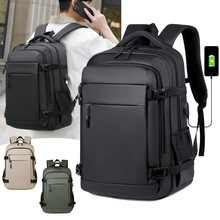 双肩包跨境男士皮膜印LOGO多层双肩电脑包大容量商务双肩背包