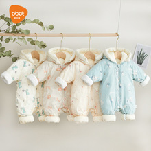 巴比象儿童连体衣新生儿羽绒棉哈衣连帽外套加厚爬服宝宝冬季棉衣