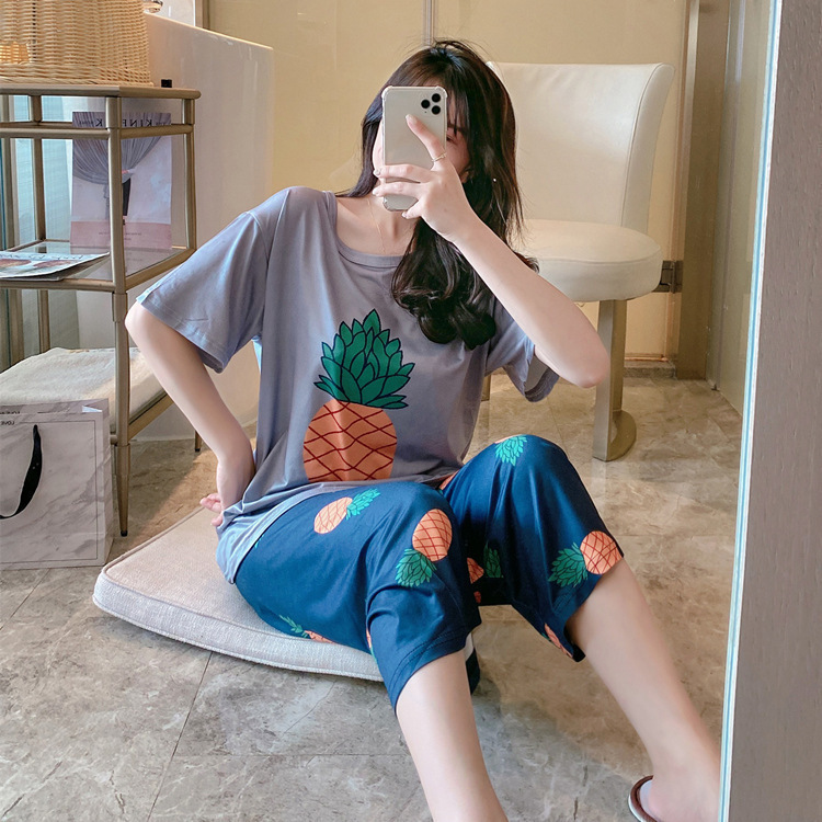 Pijamas traje de verano estudiante ins nuevos pantalones de manga corta pantalones a cuadros sueltos más tamaño de dibujos animados coreanos ropa para el hogar image 10