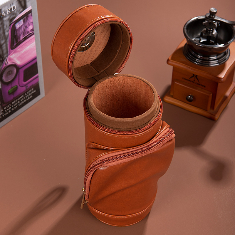 Transfronterizo nuevo estilo cuero para hombre tubo de cedro cubo de cigarros retro europeo y americano multifunción juego de cigarros bolsa de cigarros