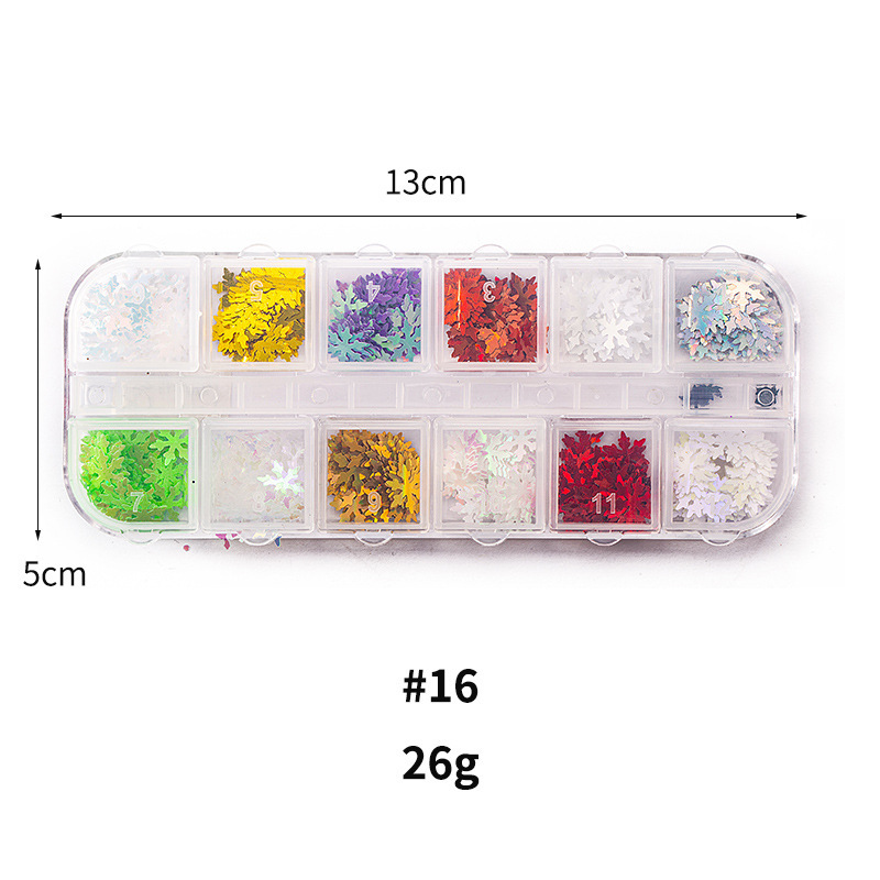 Taifei uñas caja de tira larga lentejuelas 12 rejilla caja de tira larga parche de uñas DIY uñas lentejuelas uñas traje de joyería